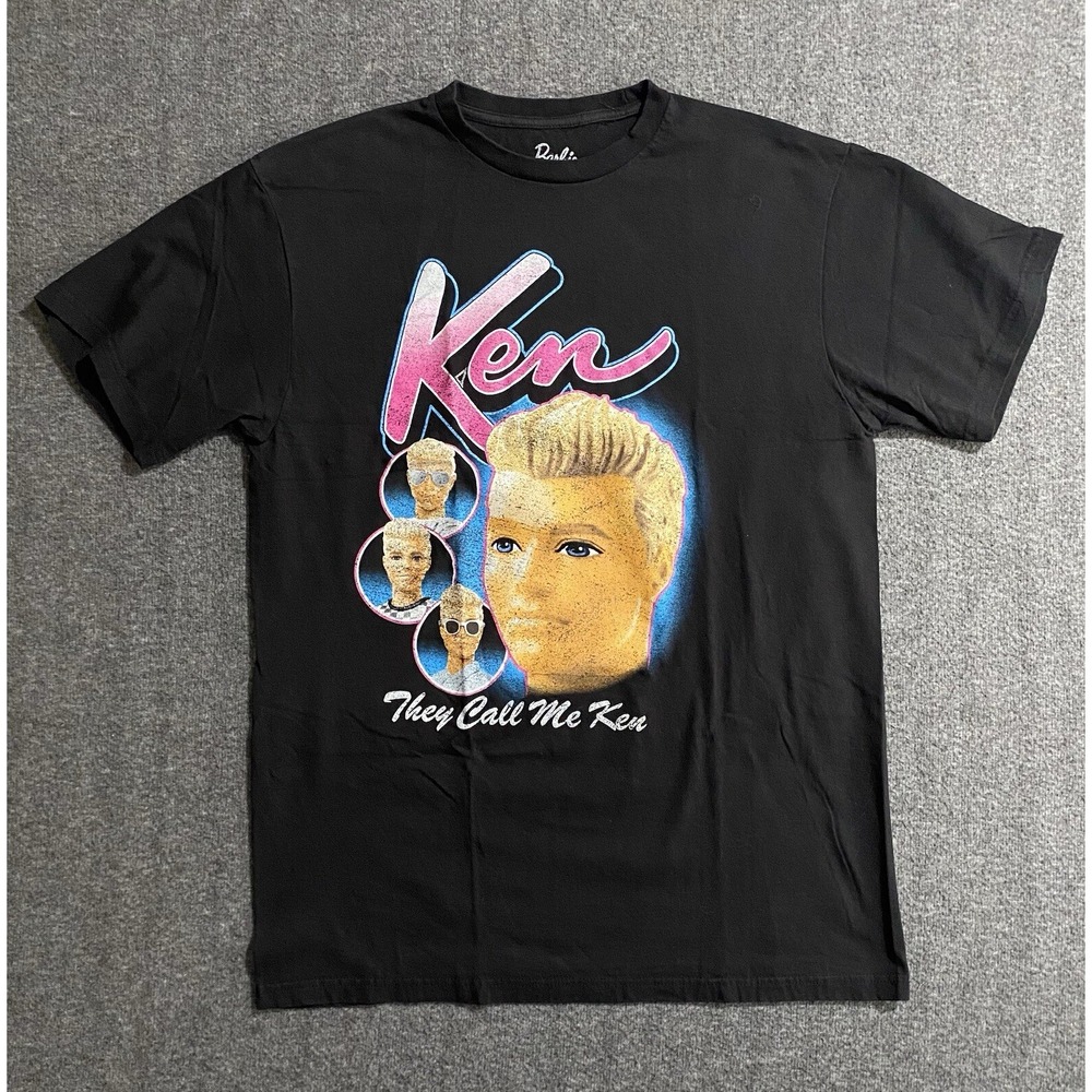 Barbie Mens They Call Me Ken Black Graphic T-Shirt Large Retro Movie Tee